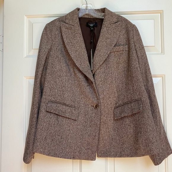 Talbots Jackets & Blazers - Talbots Woman 16W Brown Herringbone Tweed Kate Fit Blazer Jacket Career New Fall